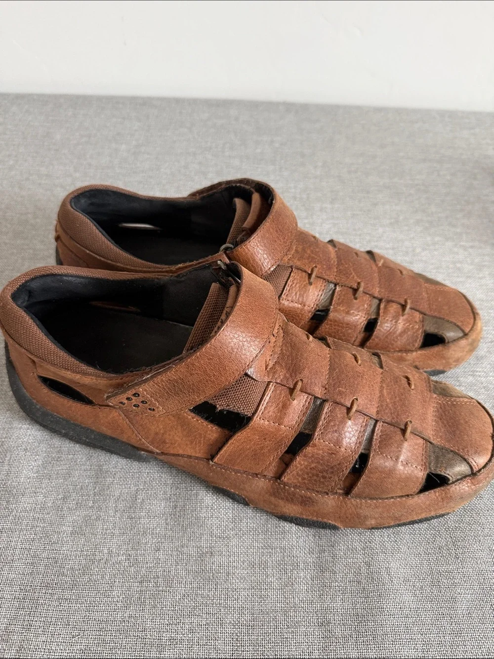 H.S. Trask Prize Brown Leather Fisherman Sandals - Classic Woven Slip-On